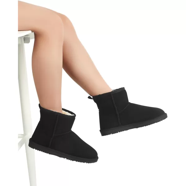 MUSSHOE Winter Boots for Women Classic Snow Boots Waterproof Cow Suede Leather Slip on Booties Fur Lined Warm Boots Comfortable Mid Calf Boots