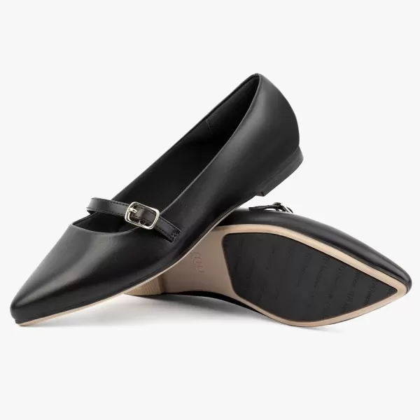 MUSSHOE Women Flats Comfortable Pointed Toe Flats Shoes with Strap PU Leather Slip on Shoes for Women