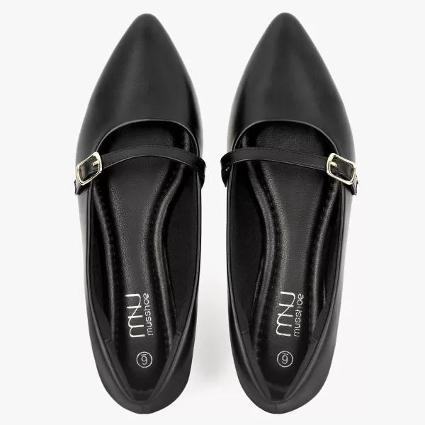 MUSSHOE Women Flats Comfortable Pointed Toe Flats Shoes with Strap PU Leather Slip on Shoes for Women