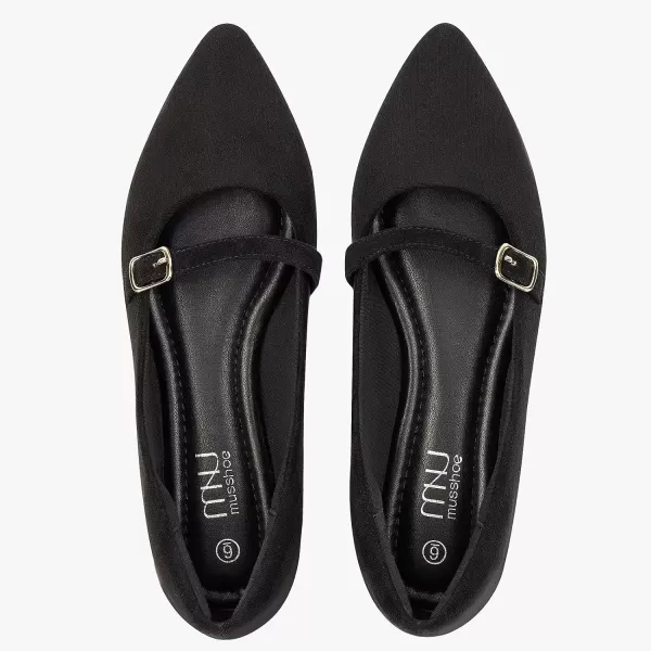 MUSSHOE Women Flats Comfortable Pointed Toe Flats Shoes with Strap PU Leather Slip on Shoes for Women