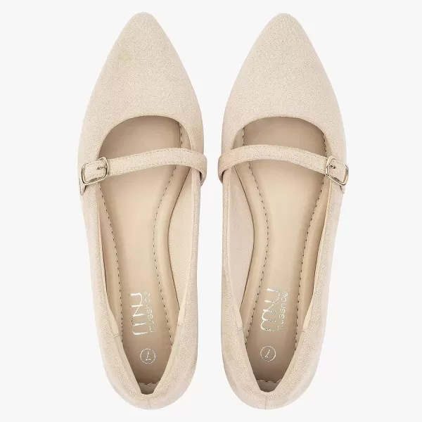 MUSSHOE Women Flats Comfortable Pointed Toe Flats Shoes with Strap PU Leather Slip on Shoes for Women