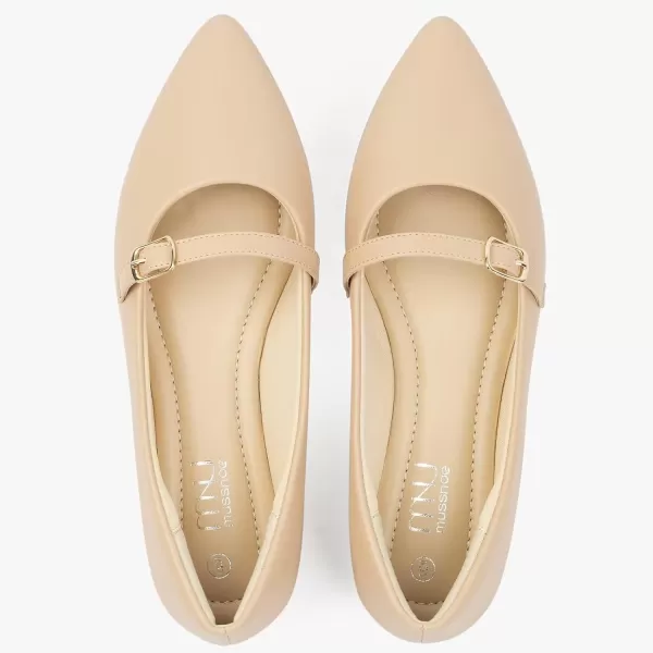 MUSSHOE Women Flats Comfortable Pointed Toe Flats Shoes with Strap PU Leather Slip on Shoes for Women
