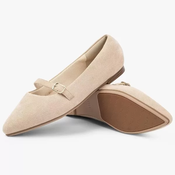 MUSSHOE Women Flats Comfortable Pointed Toe Flats Shoes with Strap PU Leather Slip on Shoes for Women