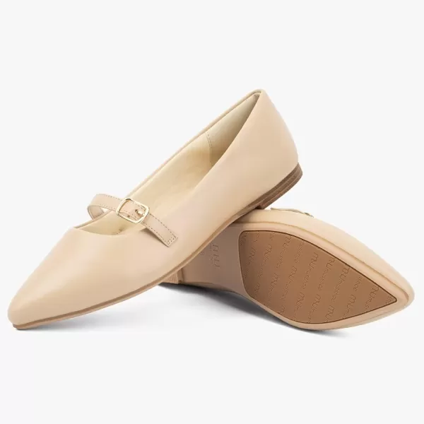 MUSSHOE Women Flats Comfortable Pointed Toe Flats Shoes with Strap PU Leather Slip on Shoes for Women