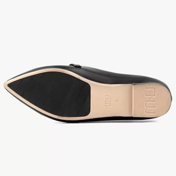 MUSSHOE Women Flats Comfortable Pointed Toe Flats Shoes with Strap PU Leather Slip on Shoes for Women