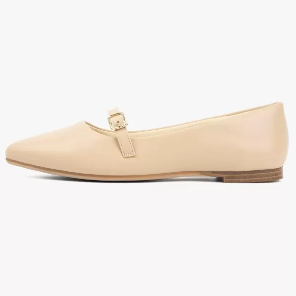 MUSSHOE Women Flats Comfortable Pointed Toe Flats Shoes with Strap PU Leather Slip on Shoes for Women