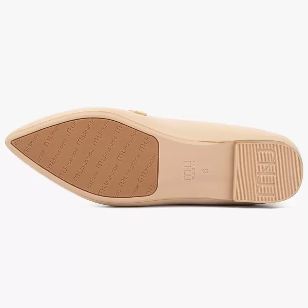 MUSSHOE Women Flats Comfortable Pointed Toe Flats Shoes with Strap PU Leather Slip on Shoes for Women