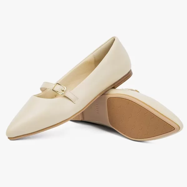 MUSSHOE Women Flats Comfortable Pointed Toe Flats Shoes with Strap PU Leather Slip on Shoes for Women