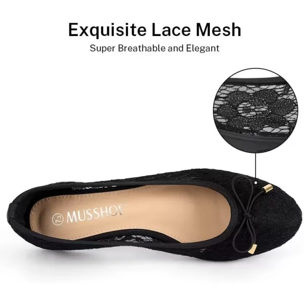 MUSSHOE Women Flats Comfortable Round Toe Lace Flats Shoes for Women