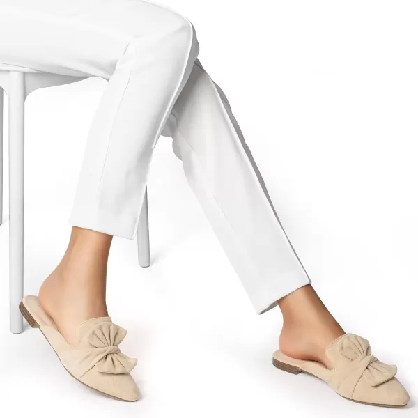 MUSSHOE Women Mules Comfortable Pointed Toe Mules Flats Backless Loafers with Knot