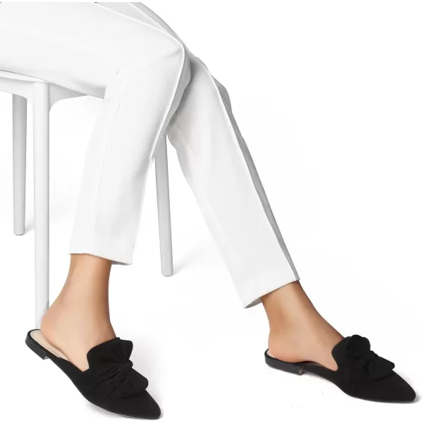 MUSSHOE Women Mules Comfortable Pointed Toe Mules Flats Backless Loafers with Knot