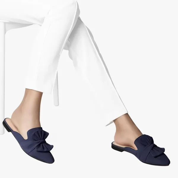 MUSSHOE Women Mules Comfortable Pointed Toe Mules Flats Backless Loafers with Knot