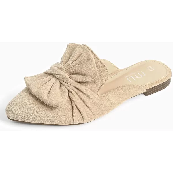 MUSSHOE Women Mules Comfortable Pointed Toe Mules Flats Backless Loafers with Knot