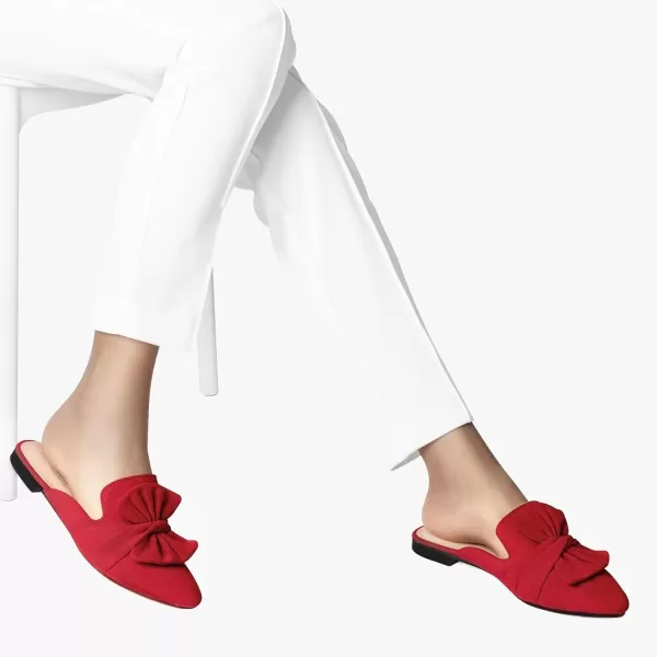 MUSSHOE Women Mules Comfortable Pointed Toe Mules Flats Backless Loafers with Knot