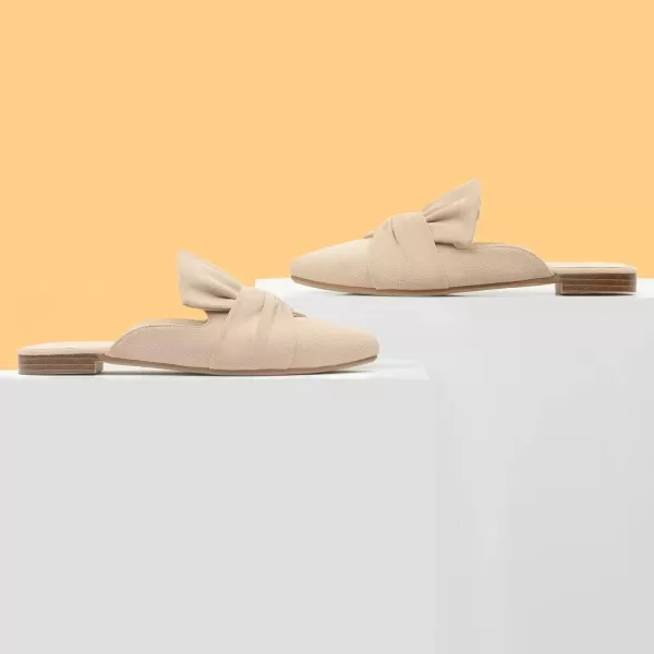 MUSSHOE Women Mules Slip On Comfortable Pointed Toe Mules for Women Flats with Knot