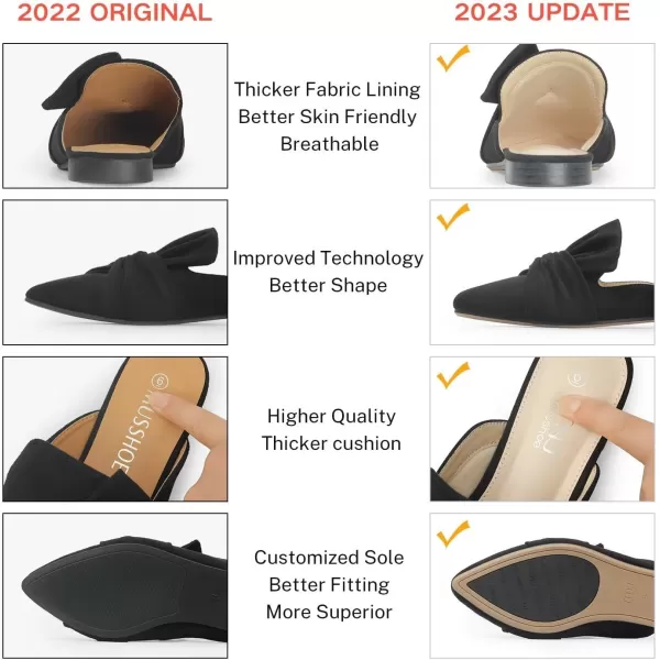 MUSSHOE Women Mules Slip On Comfortable Pointed Toe Mules for Women Flats with Knot