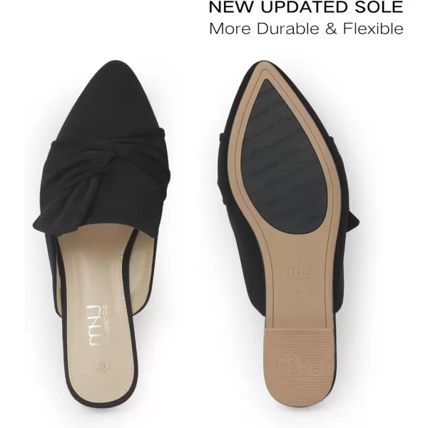 MUSSHOE Women Mules Slip On Comfortable Pointed Toe Mules for Women Flats with Knot