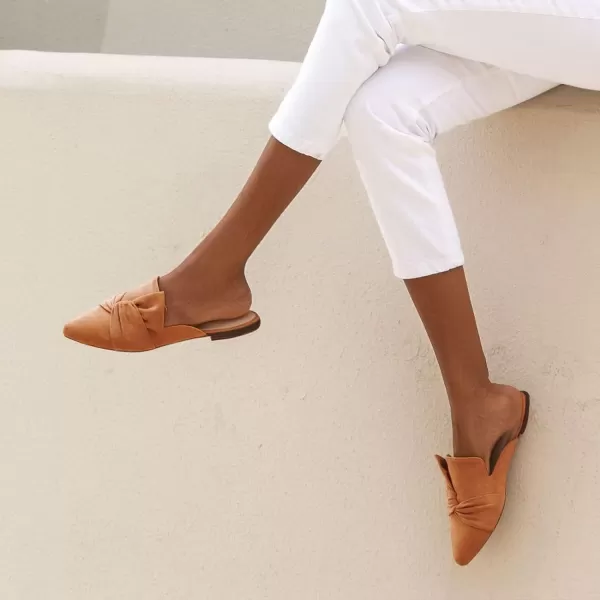 MUSSHOE Women Mules Slip On Comfortable Pointed Toe Mules for Women Flats with Knot