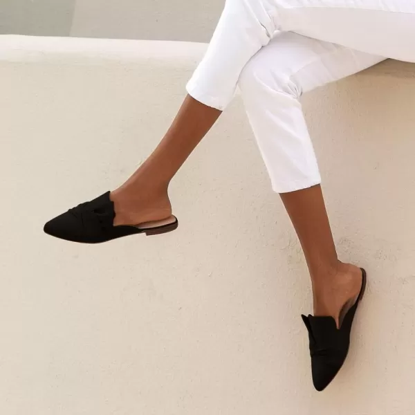 MUSSHOE Women Mules Slip On Comfortable Pointed Toe Mules for Women Flats with Knot