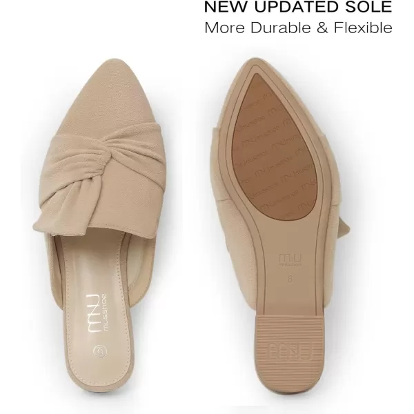 MUSSHOE Women Mules Slip On Comfortable Pointed Toe Mules for Women Flats with Knot