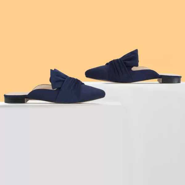 MUSSHOE Women Mules Slip On Comfortable Pointed Toe Mules for Women Flats with Knot