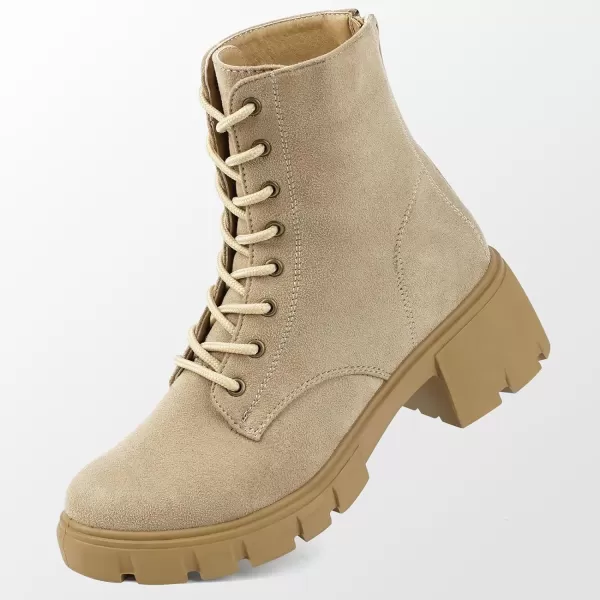 MUSSHOE Women's Ankle Bootie Lace-up Combat Boots Womens Suede Boots for Women Zipper