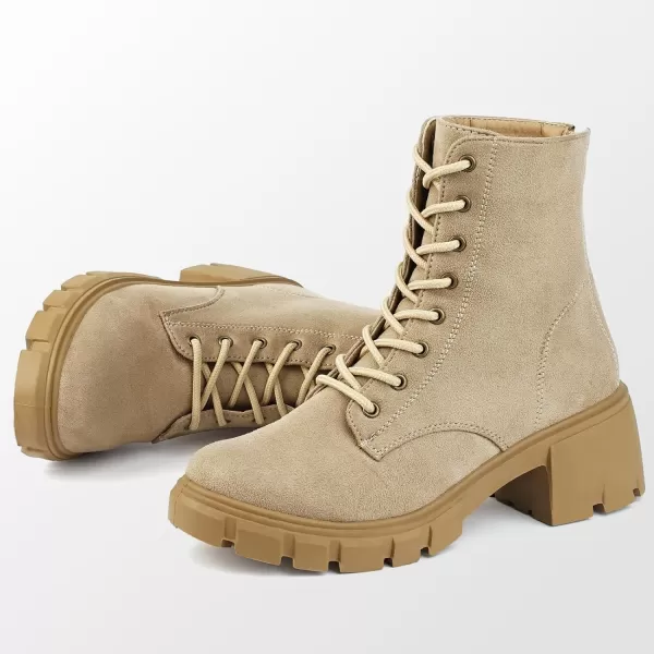 MUSSHOE Women's Ankle Bootie Lace-up Combat Boots Womens Suede Boots for Women Zipper
