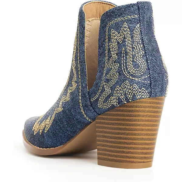 MUSSHOE Women's Ankle Boots Western Embroidered Cowboy Boots Pointed Toe Low Heel Cowgirl Boots