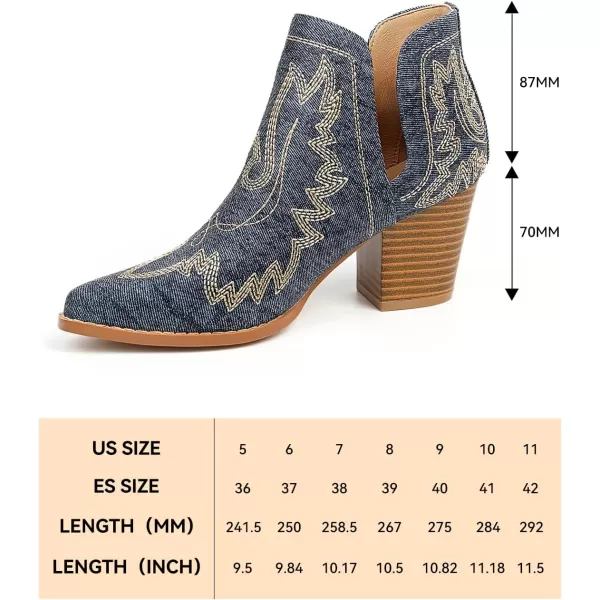 MUSSHOE Women's Ankle Boots Western Embroidered Cowboy Boots Pointed Toe Low Heel Cowgirl Boots