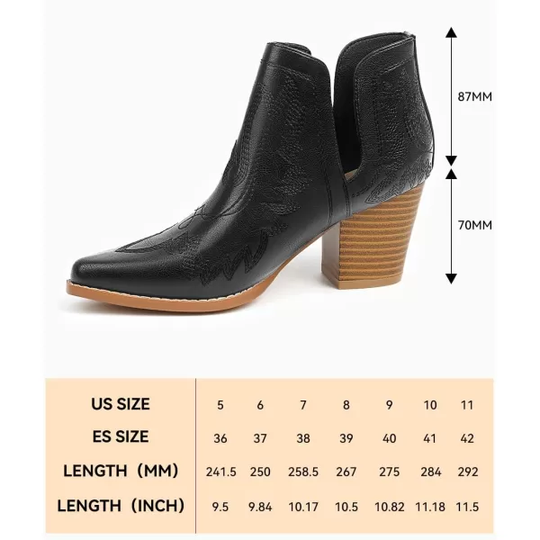 MUSSHOE Women's Ankle Boots Western Embroidered Cowboy Boots Pointed Toe Low Heel Cowgirl Boots