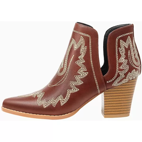 MUSSHOE Women's Ankle Boots Western Embroidered Cowboy Boots Pointed Toe Low Heel Cowgirl Boots