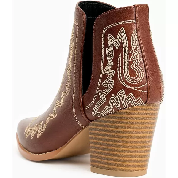 MUSSHOE Women's Ankle Boots Western Embroidered Cowboy Boots Pointed Toe Low Heel Cowgirl Boots