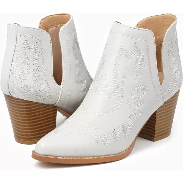 MUSSHOE Women's Ankle Boots Western Embroidered Cowboy Boots Pointed Toe Low Heel Cowgirl Boots