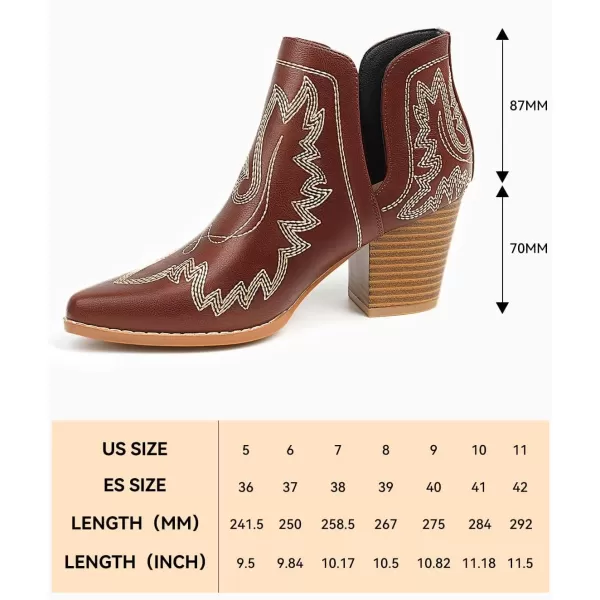 MUSSHOE Women's Ankle Boots Western Embroidered Cowboy Boots Pointed Toe Low Heel Cowgirl Boots