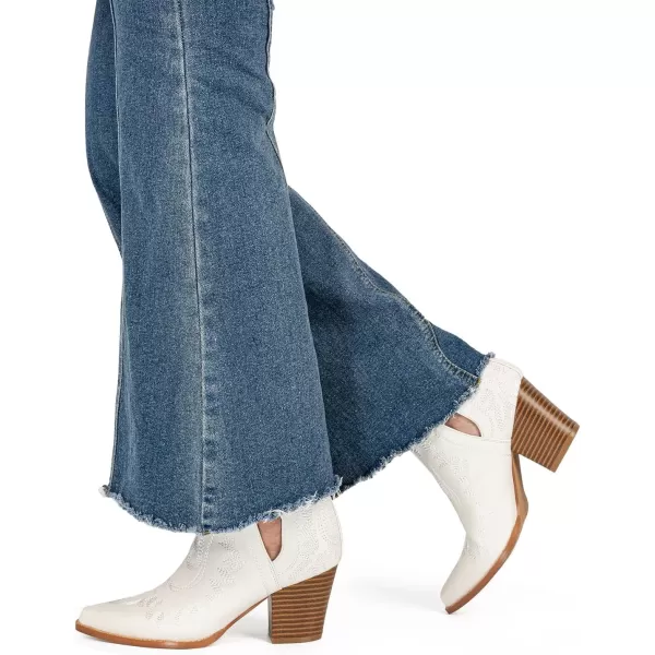 MUSSHOE Women's Ankle Boots Western Embroidered Cowboy Boots Pointed Toe Low Heel Cowgirl Boots