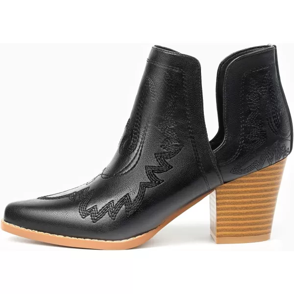 MUSSHOE Women's Ankle Boots Western Embroidered Cowboy Boots Pointed Toe Low Heel Cowgirl Boots