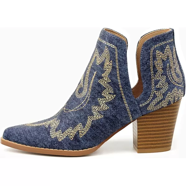 MUSSHOE Women's Ankle Boots Western Embroidered Cowboy Boots Pointed Toe Low Heel Cowgirl Boots