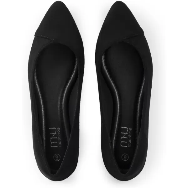 MUSSHOE Women’s Ballet Flat Shoes Comfortable Pointed Toe Slip on Black Shoes for Woman Classic Soft Shoes