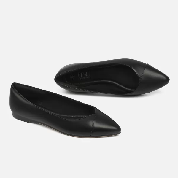 MUSSHOE Women’s Ballet Flat Shoes Comfortable Pointed Toe Slip on Black Shoes for Woman Classic Soft Shoes