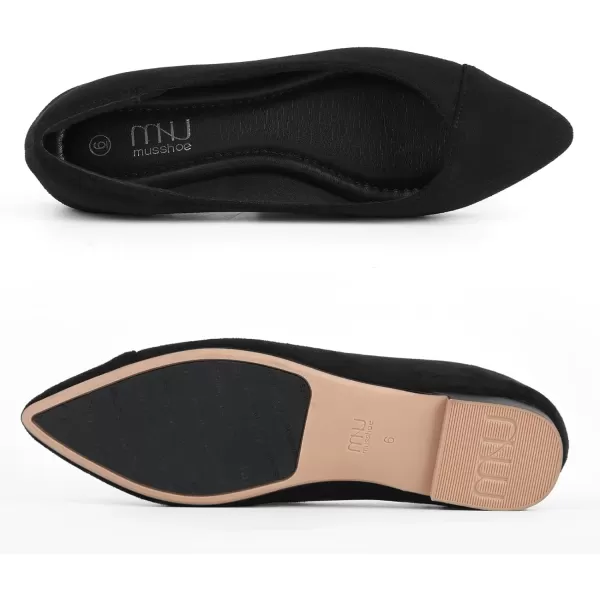 MUSSHOE Women’s Ballet Flat Shoes Comfortable Pointed Toe Slip on Black Shoes for Woman Classic Soft Shoes