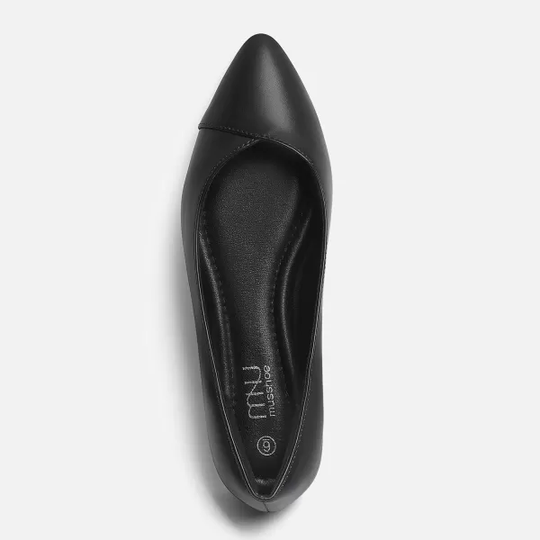 MUSSHOE Women’s Ballet Flat Shoes Comfortable Pointed Toe Slip on Black Shoes for Woman Classic Soft Shoes