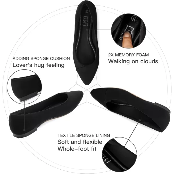 MUSSHOE Women’s Ballet Flat Shoes Comfortable Pointed Toe Slip on Black Shoes for Woman Classic Soft Shoes