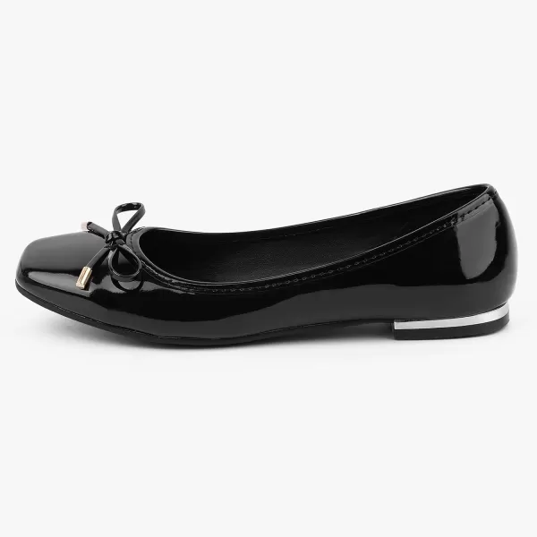 MUSSHOE Women's Ballet Flats Shoes Dressy Comfortable Square Toe Patent Flat with Bow