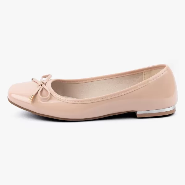 MUSSHOE Women's Ballet Flats Shoes Dressy Comfortable Square Toe Patent Flat with Bow
