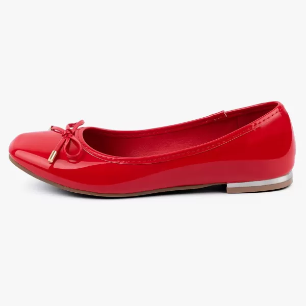 MUSSHOE Women's Ballet Flats Shoes Dressy Comfortable Square Toe Patent Flat with Bow