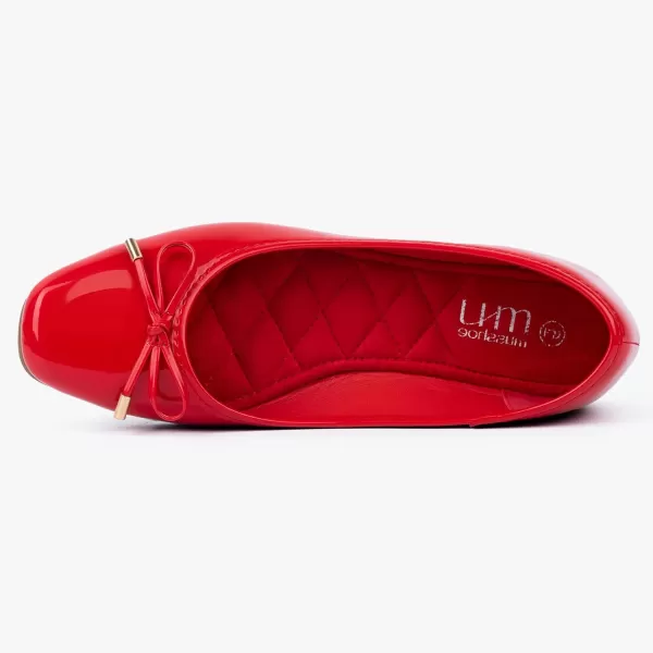 MUSSHOE Women's Ballet Flats Shoes Dressy Comfortable Square Toe Patent Flat with Bow