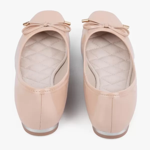 MUSSHOE Women's Ballet Flats Shoes Dressy Comfortable Square Toe Patent Flat with Bow