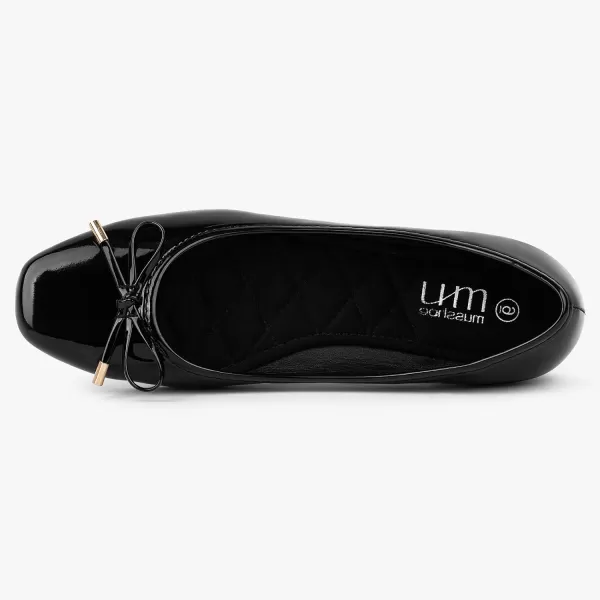 MUSSHOE Women's Ballet Flats Shoes Dressy Comfortable Square Toe Patent Flat with Bow