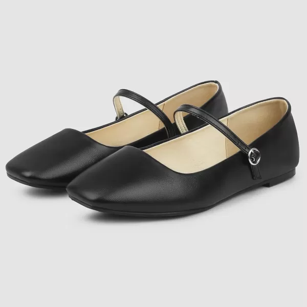 MUSSHOE Womens Ballet Mary Jane Flats Shoes Adjustable Strap Comfortable Square Closed Toe Versatile Chic Footwear with Latex Insole
