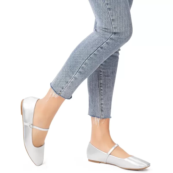 MUSSHOE Womens Ballet Mary Jane Flats Shoes Adjustable Strap Comfortable Square Closed Toe Versatile Chic Footwear with Latex Insole